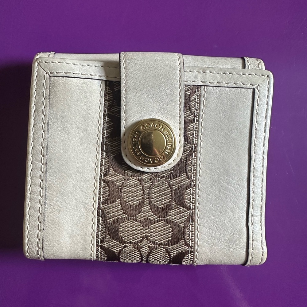 Coach Cream and Brown Signature Wallet